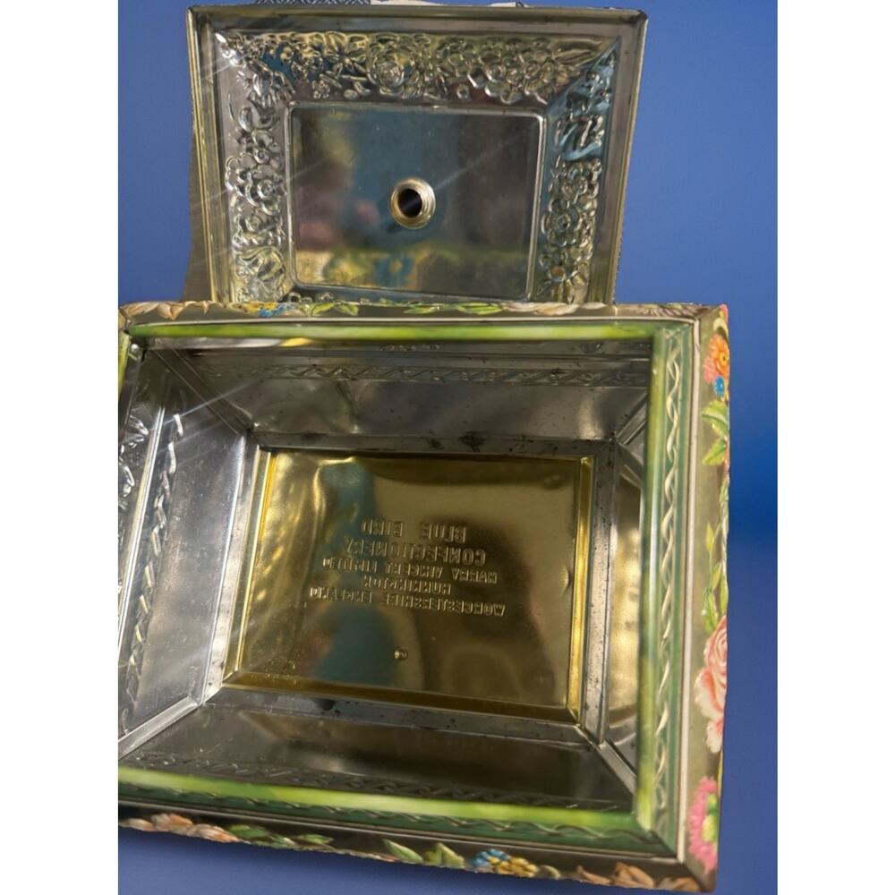 Vintage Blue Bird Confectionery Footed Tin English Floral | Dark Cottage Vanity - Picture 5 of 10